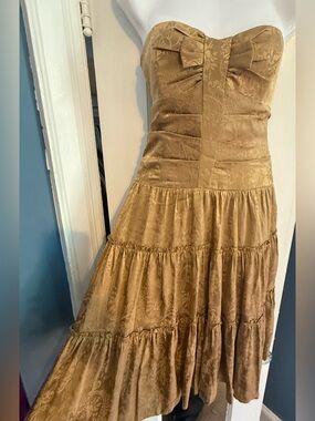 Nicole Miller Collection Silk Paisley Bow Ruched Tiered Corset Midi Dress 4 EUC